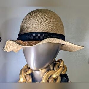 SIBI Handwoven Straw Cloche Hat Black Grosgrain Band Resort Summer